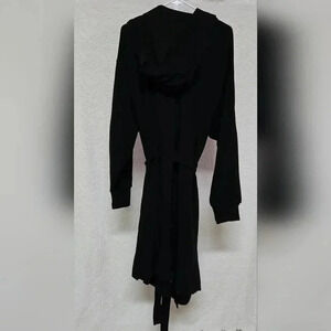 Jambys Black Tencel Waffle Knit Hooded Robe with Belt